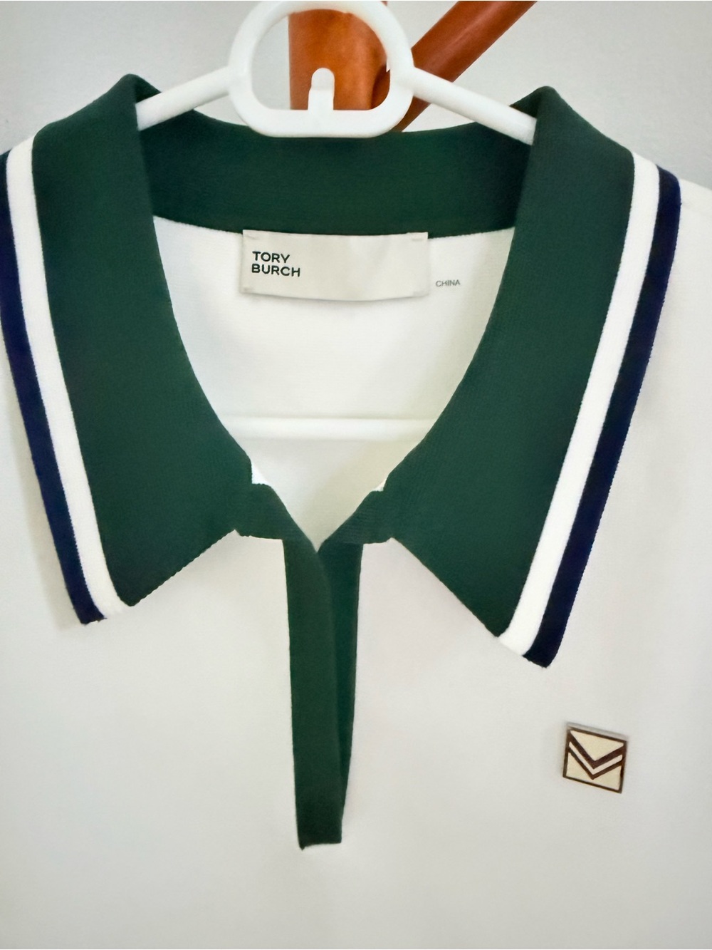 Tory Burch White Polo Top with Dark Green Trim NEW!! - Picture 2 of 5